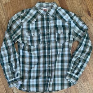 Levi's Men's Green and Brown Plaid Western Shirt